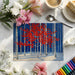 Living room interior with red and blue winter woodland mural backdrop
