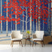 Modern entryway featuring a winter forest mural on a large accent wall