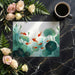 Bright home office space with watercolor goldfish wallpaper creating a calm and creative environment