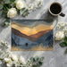 Home office interior with a scenic mountain wallpaper mural and minimalist decor