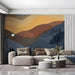 Quiet commercial space featuring a dark abstract mountain mural wallpaper