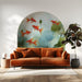 Serene entryway decorated with vibrant koi fish and botanical watercolor wall art