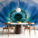 Contemporary dining room with a blue poppy botanical wall mural