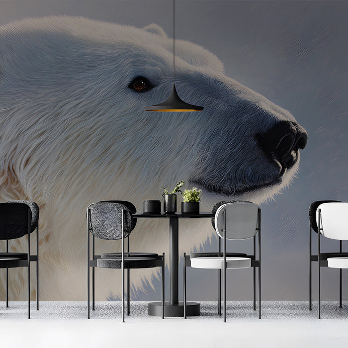 Cafe area featuring arctic animal wall mural with soft lighting