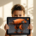 Cool gamer bedroom with vibrant orange robot schematic mural on the main wall