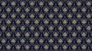 Ornate damask floral pattern in pale beige on a textured midnight navy background