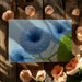 Close up of dewy nature wallpaper in a bright contemporary bathroom