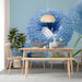 Dewy blue plant mural wall design in a calm modern dining room space