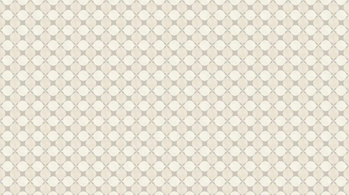 Geometric ogee wallpaper pattern in soft cream and muted taupe colors