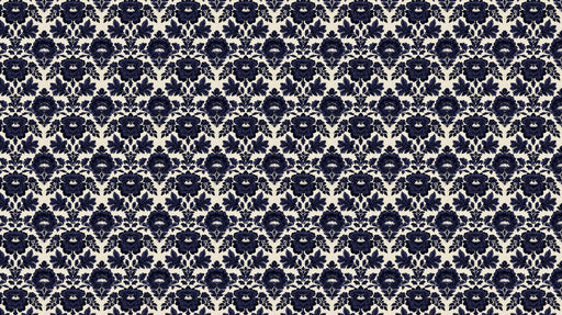A repeating damask pattern featuring deep midnight navy floral motifs on a creamy off-white background