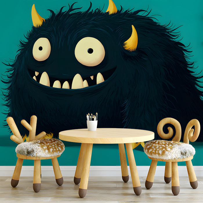 Playful monster themed nursery wall with minimalist decor