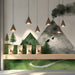 Serene shopping space with minimalist mountain mural for a soft and imaginative atmosphere