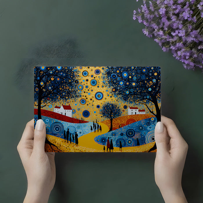Whimsical bedroom wall decor featuring a starry meadow scene in a painterly style