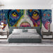 Playful bedroom interior featuring a detailed mosaic style dog wall mural