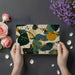 Creative home office with mid-century style abstract wallpaper pattern