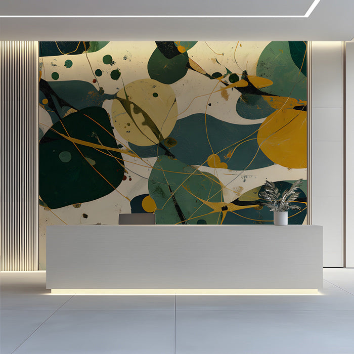Contemporary reception with large scale abstract organic art mural