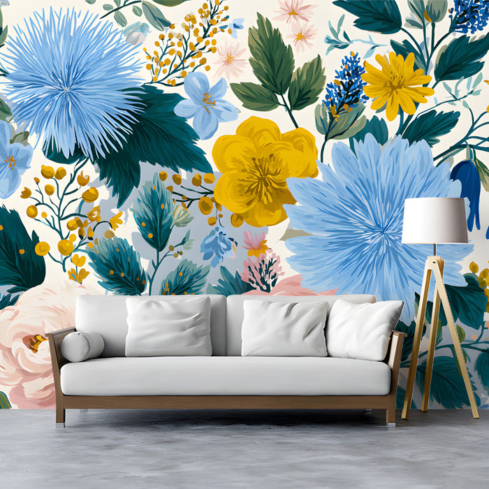 A cheerful kitchen corner decorated with the floral mural to complement a light and airy breakfast nook.