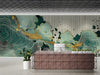 Modern reception with abstract gold and green topographical wall mural