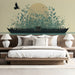 A peaceful bedroom decorated with the artistic boat and botanical mural.