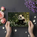 A calming bedroom interior with a forest panda wallpaper mural creating a woodland sanctuary.