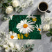 Botanical daisy wall mural featured in a sunny kitchen with white cabinetry and plants