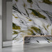 Modern living room featuring an organic abstract nature wallpaper on the main wall.