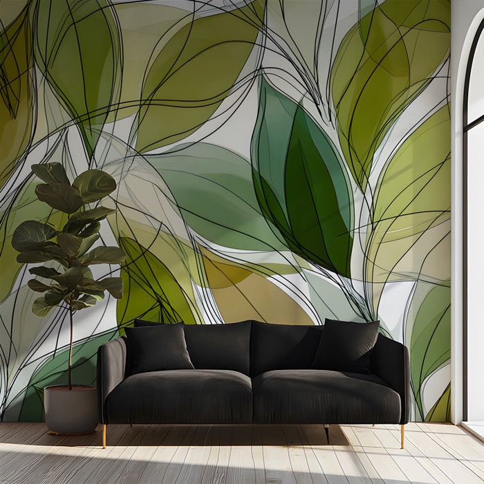 Light-filled entryway area decorated with a contemporary leaf pattern wallpaper