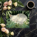 A whimsical nursery room corner decorated with a green botanical cat mural