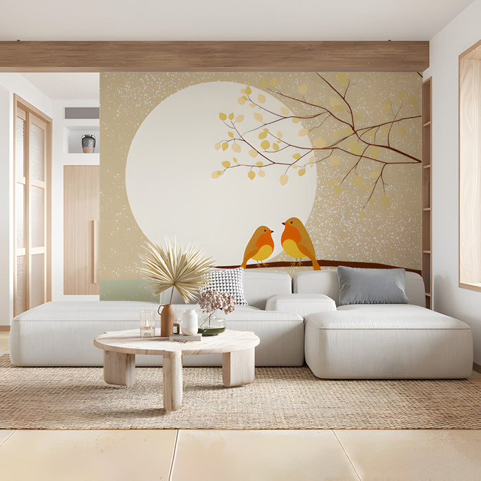 Home office space featuring a peaceful winter woodland mural as a creative backdrop