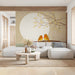 Home office space featuring a peaceful winter woodland mural as a creative backdrop