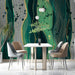 Contemporary hotel lobby decor with metallic gold and forest green wall art