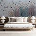 Nature-inspired bedroom wall mural with flying butterflies and pastel trees