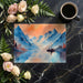 Artistic mountain wallpaper in a spacious living room with modern decor