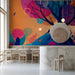 Cafe featuring a vibrant surreal garden mural wall
