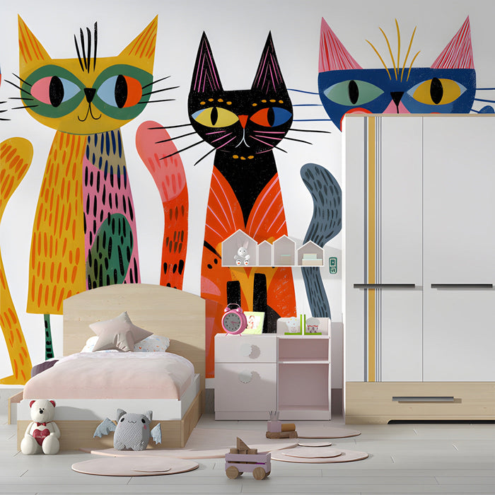 A playful baby room or small bathroom area updated with a colorful animal mural wallpaper.