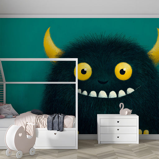 A child's bedroom featuring a fun monster mural on the main feature wall.
