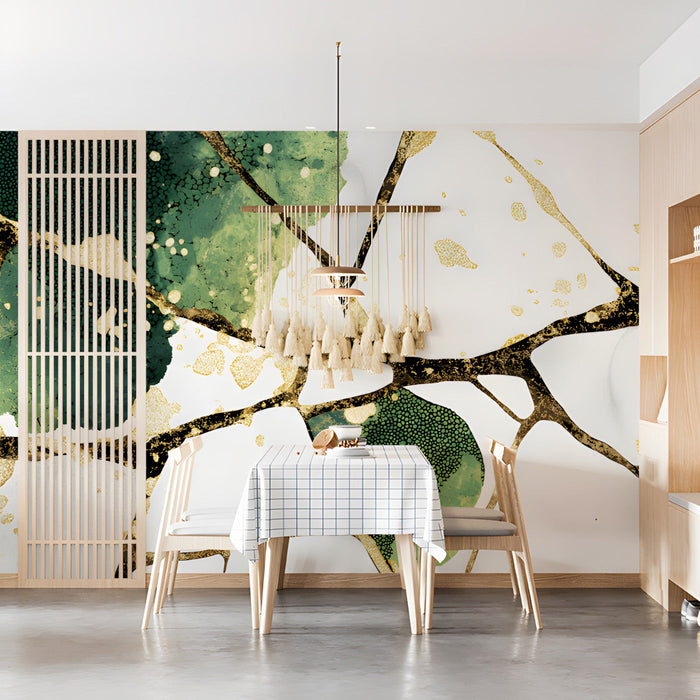 Dining room decorated with elegant abstract kintsugi wallpaper design