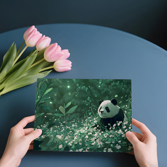 Dark forest panda wallpaper featured in a cozy reading nook with armchair
