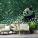 Whimsical panda mural styled in a peaceful living room with wooden crib