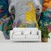 Creative entryway decorated with a vibrant animal mosaic wallpaper mural