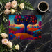 A creative bedroom design featuring a colorful pointillist flower tree landscape wall.