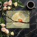 Modern home office with an artistic nature-themed bird mural providing a calm workspace backdrop