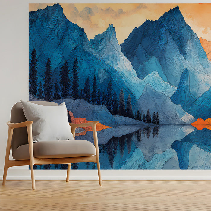 Study with a vibrant artistic mountain landscape wallpaper