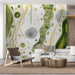 Modern living room featuring a scientific organic mural on the main feature wall