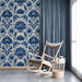 Classic floral wall mural used as a feature wall in a cozy entryway