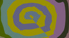 Abstract swirl wallpaper pattern featuring concentric waves in ochre, purple, and sage with a thick painterly texture.