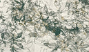 Abstract botanical ink pattern in deep forest green, charcoal, and gold on cream