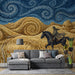 Living room wall featuring a vibrant post-impressionist wheat field mural