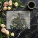 A quiet home office corner featuring the oriental landscape mural as a sophisticated backdrop.