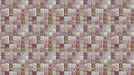 A repeating mosaic pattern featuring squares in dusty rose, cream, and beige with intricate floral and botanical carvings